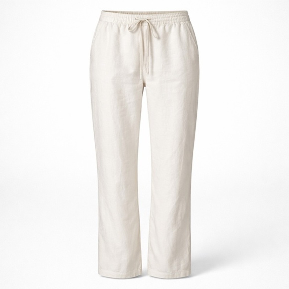 Casual white linen blend Drawstring Trousers